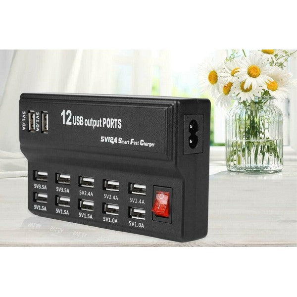 Stazione Di Ricarica Usb 12 Porte 60w 2.1/1a Interruttore Multifunzione Q-Cd10p