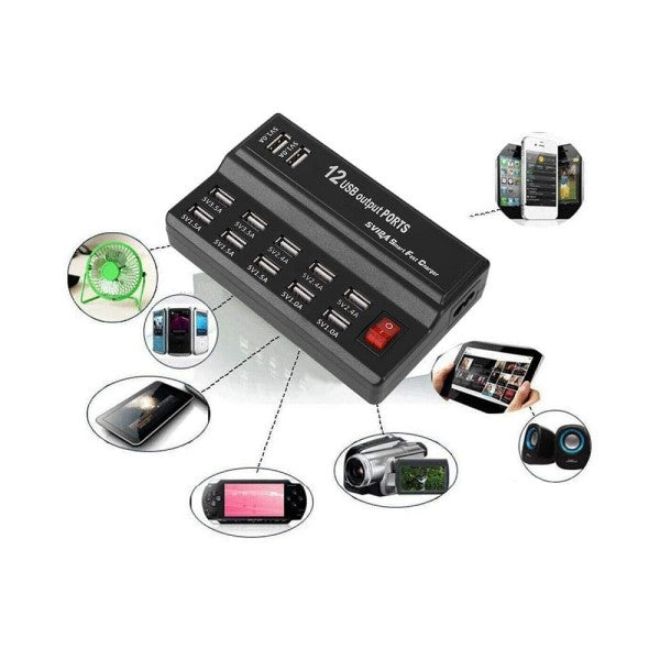 Stazione Di Ricarica Usb 12 Porte 60w 2.1/1a Interruttore Multifunzione Q-Cd10p