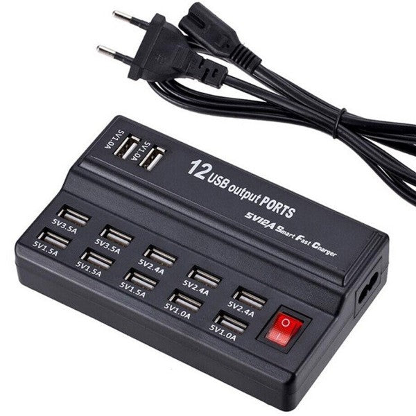 Stazione Di Ricarica Usb 12 Porte 60w 2.1/1a Interruttore Multifunzione Q-Cd10p